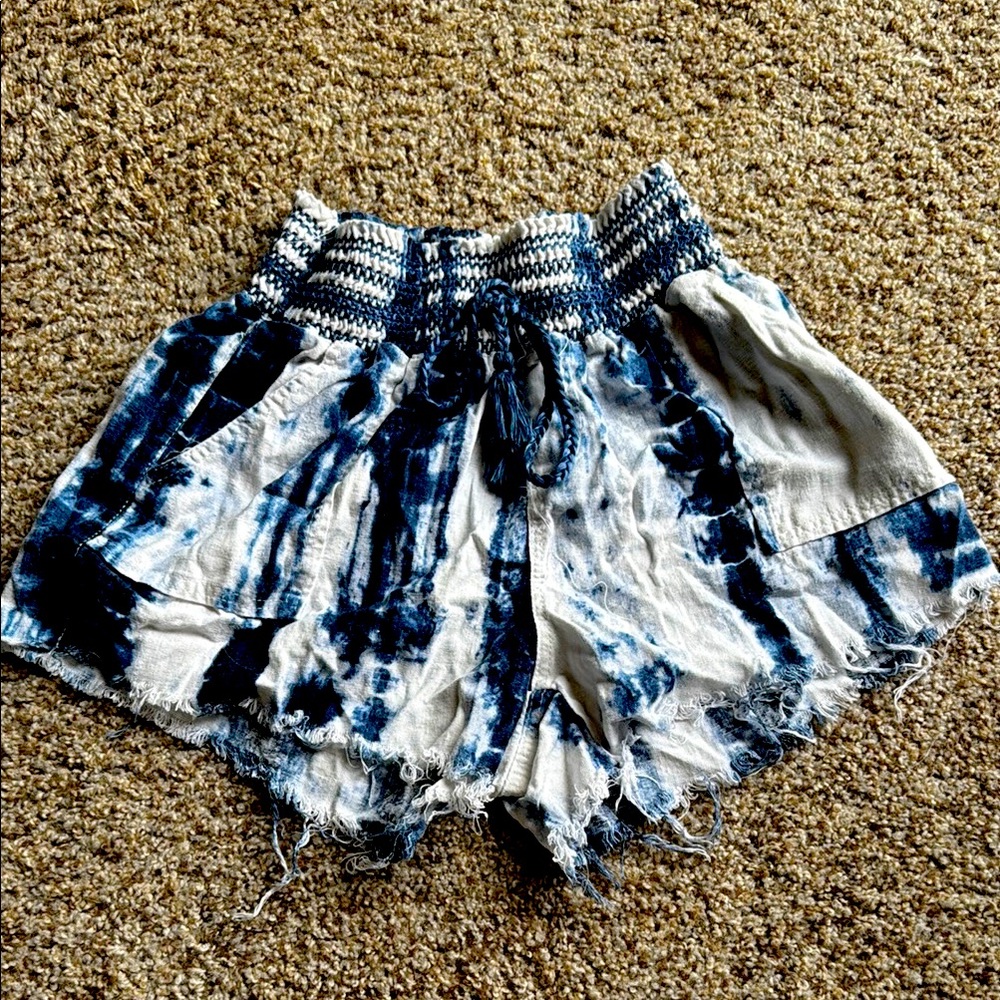 Rewash Blue and White Tie-Dye High Waist Shorts